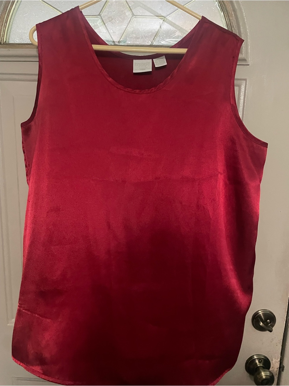 Satin Red Sleeveless Women's plus size Top